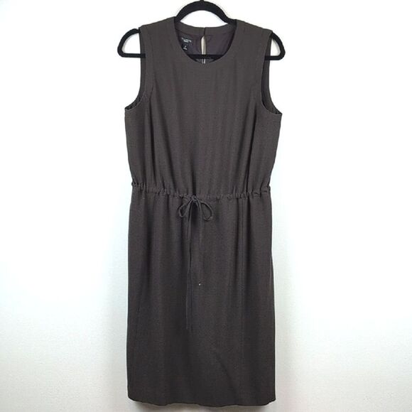 Talbots Elegant Brown Wool Sleeveless Waist Tie Dress Size 10 Minimalist Coastal - Picture 10 of 10